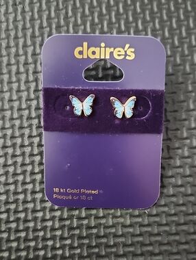 Claire's Light Blue Enamel Butterfly Stud Earrings
